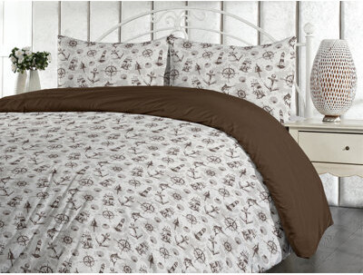 East Urban Home Marine Duvet Cover Set Ocean Nautical Pattern Art Dark Cocoa Eggshell