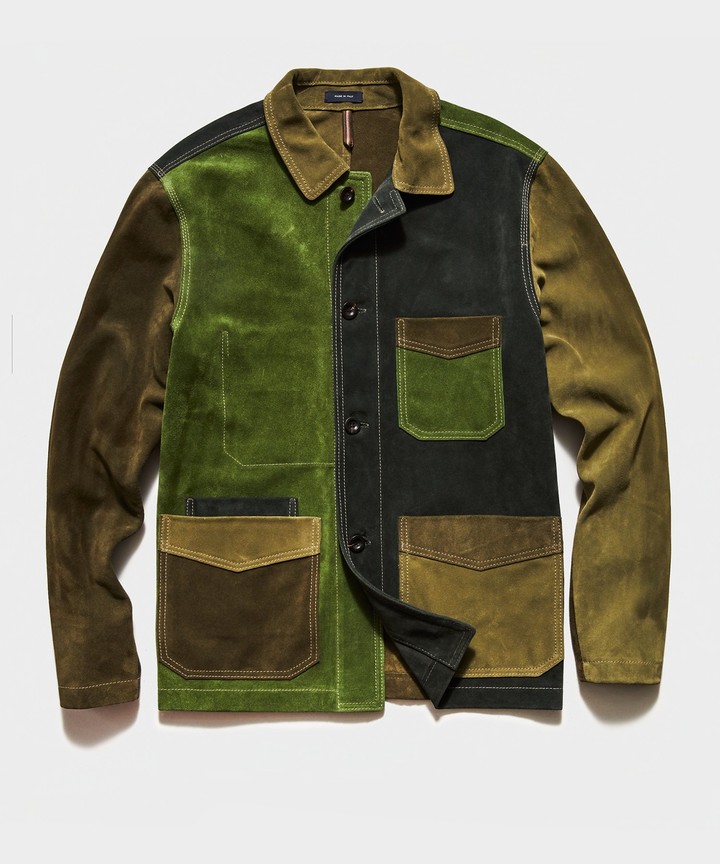 Drakes TS x Suede Patchwork Chore Jacket in Olive ShopStyle Outerwear
