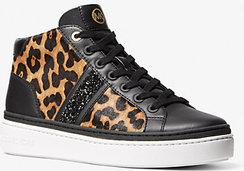 Michael Kors Chapman Embellished Leopard Print Calf Hair and Leather  High-Top Sneaker - ShopStyle