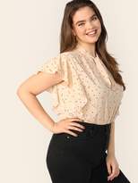 Thumbnail for your product : Shein Plus Tie Neck Ruffle Armhole Heart Print Blouse