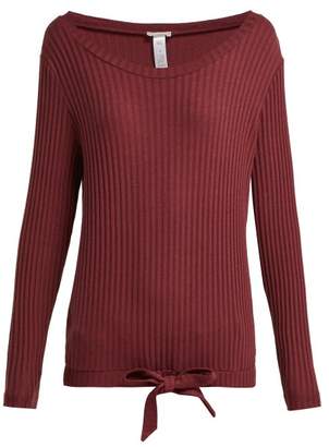 Hanro Minna Ribbed Cotton Blend Pyjama Top - Womens - Burgundy