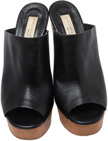 Thumbnail for your product : Stella McCartney Black Faux Leather Wooden Block Heel Platform Sandals Size 38.5