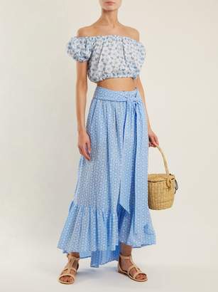 Lisa Marie Fernandez Floral-embroidered Cotton Skirt - Womens - Blue Multi