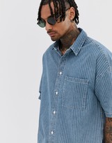 Thumbnail for your product : Bershka oversized vertical striped denim shirt co-ord