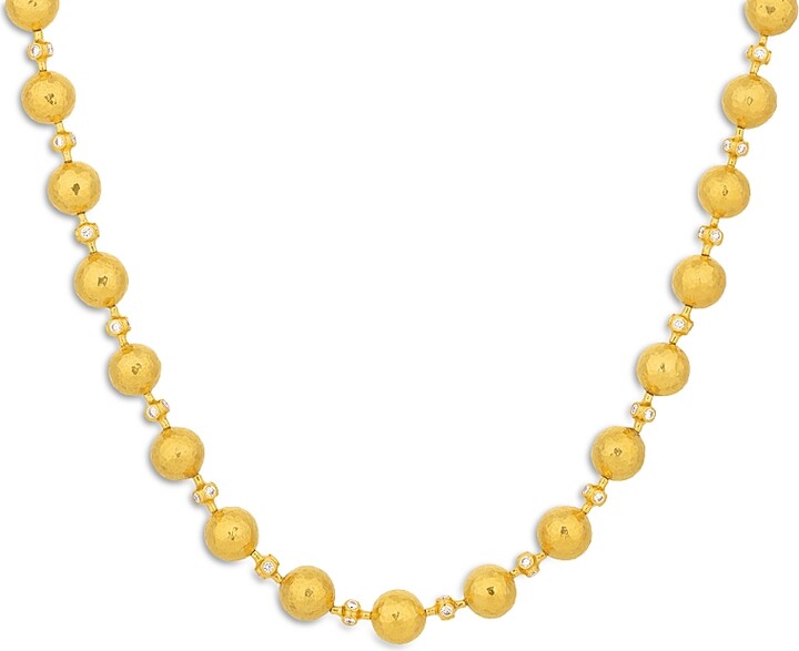 Gurhan 22K & 24K Yellow Gold Spell Diamond Ball Necklace, 16-18
