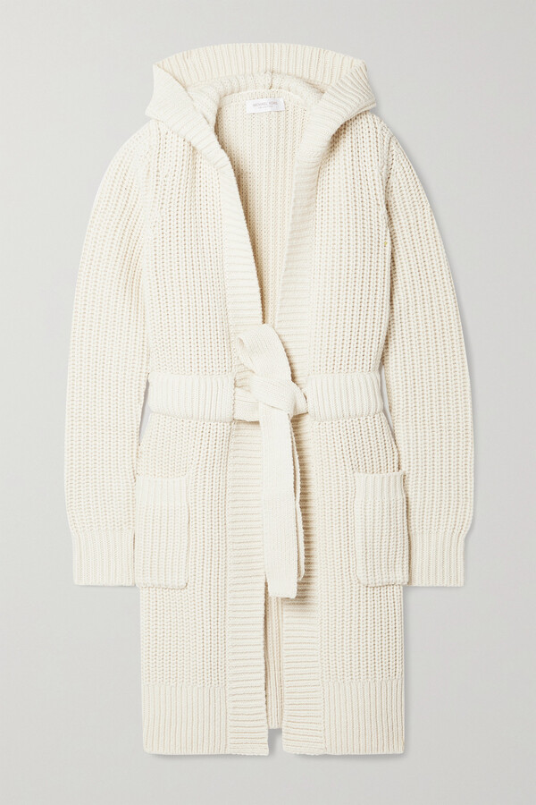 Michael Kors Collection Shaker Belted Cashmere And Merino Wool-blend Hooded  Cardigan - Cream - ShopStyle