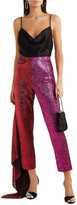 Thumbnail for your product : Halpern Draped Tulle-paneled Sequined Satin Straight-leg Pants