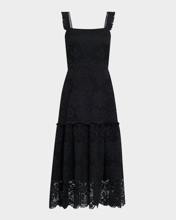 Kobi Halperin Mona Square-Neck Lace Midi Dress
