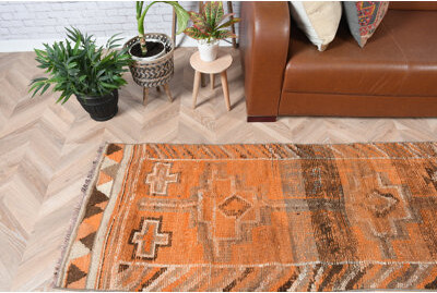 Foundry Select Vintage Turkish Herki Runner Rug in Rich Orange Wool for Stair and Hallway Decorations