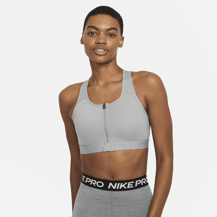 Nike Women's Swoosh Women's Medium-Support Padded Zip-Front Sports Bra in  Grey - ShopStyle