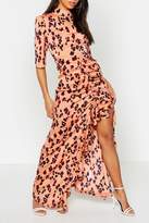 Thumbnail for your product : boohoo High Neck Ruffle Front Animal Print Maxi Dress