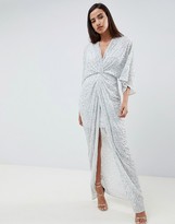 Thumbnail for your product : ASOS DESIGN scatter sequin knot front kimono maxi dress