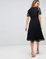 Thumbnail for your product : ASOS DESIGN Embroidered Midi Pleat and Lace Dress