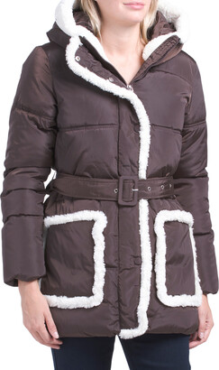 Kenneth Cole Mix Media Puffer Coat With Faux Fur Trim