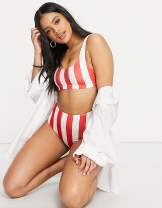 Monki Nilla high waist bikini bottoms in red and white stripe - MULTI -  ShopStyle Two Piece Swimsuits