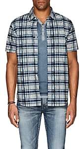 John Varvatos Men's Plaid Cotton Poplin Shirt - Navy