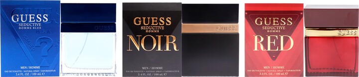 GUESS Seductive Kit by for Men - 3 Pc Kit 3.4 oz Seductive Homme Blue EDT Spray 3.4oz Seductive Homme Noir 3.4 oz Seductive Red EDT Spray
