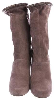Tabitha Simmons Stingray-Trimmed Mid-Calf Boots
