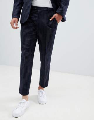 ASOS ASOS DESIGN tapered suit pants in navy wool blend pinstripe