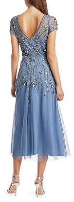 Theia Boat-Neck Tulle Hand Beaded Dress
