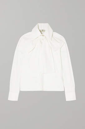 Fendi Pussy-bow Embroidered Cotton-poplin Blouse - White