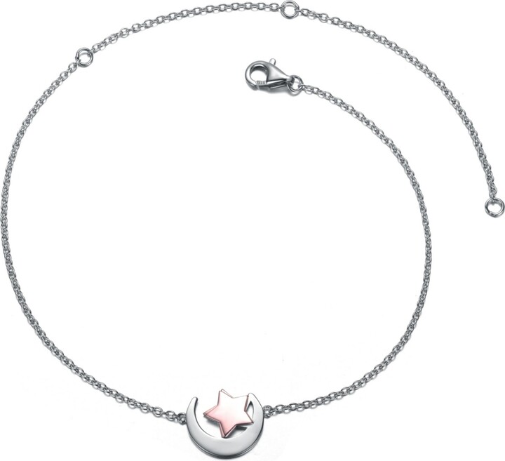 GiGiGirl Sterling Silver 18k Rose Gold Plated Lucky Star & Crescent Moon Charm Anklet Adjustable Length