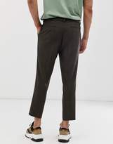 Thumbnail for your product : ASOS Design DESIGN tapered smart trousers in brown wool mix wide herringbone with tie belt
