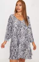 Thumbnail for your product : PrettyLittleThing Plus Grey Snake Print Long Sleeve Shift Dress