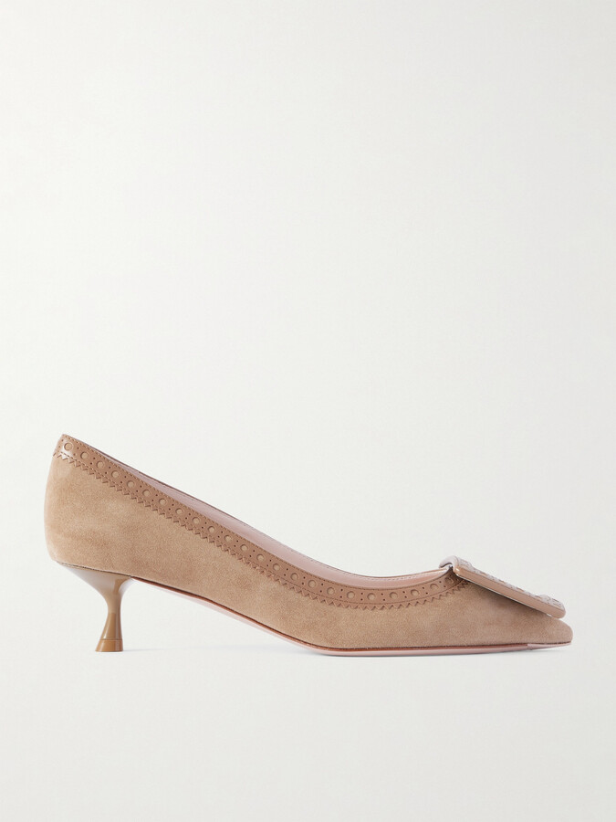 Roger Vivier Viv In The City 45 Perforated Leather-trimmed Suede Pumps - Brown