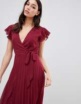 Thumbnail for your product : ASOS Tall DESIGN TALL pleated maxi dress with flutter sleeve