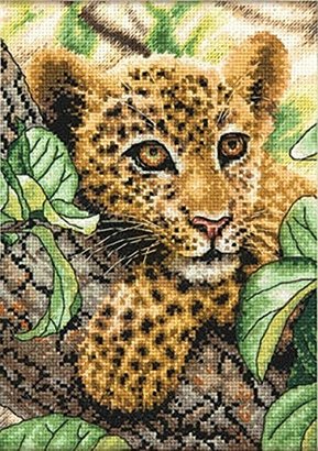 Dimensions Leopard in Repose" Gold Petite Counted Cross Stitch Kit, Multi-Colour, 12 x 17 cm