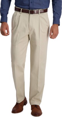 Haggar Men's Iron Free Premium Khaki Classic Fit Pleat Front Expandable Waist Casual Pant Dark Grey 36 x 31