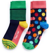 Thumbnail for your product : Happy Socks Half stripe and polka dot kids socks 2-pair pack