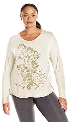Just My Size Women's Plus Long Sleeve Graphic V-Neck Tee