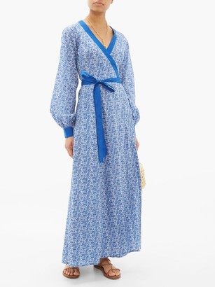The Upside Kate Floral-print Cotton Wrap Dress - Blue White