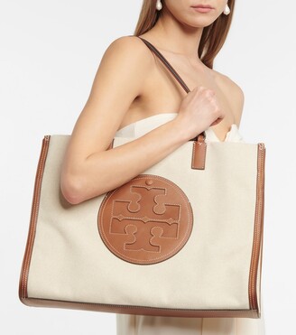 Tory Burch Ella leather-trimmed canvas tote - ShopStyle