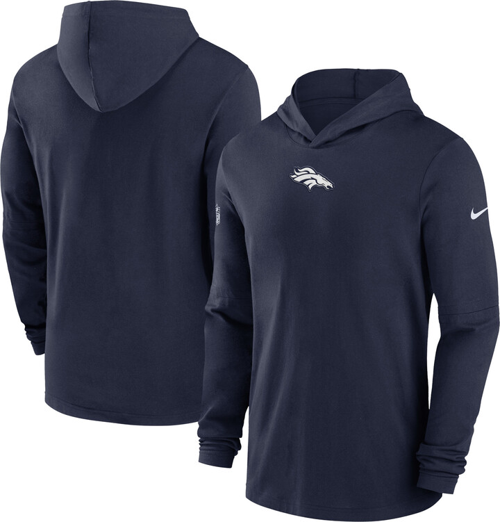 Men's Nike Navy Denver Broncos Sideline Performance Long Sleeve Hoodie T-Shirt