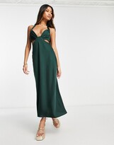 Thumbnail for your product : ASOS DESIGN satin halter plunge bust midi dress with cut out waist detail in dark green