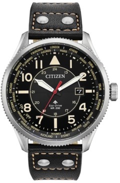 Citizen Eco-Drive Men's Promaster Nighthawk Black Leather Strap Watch 44mm