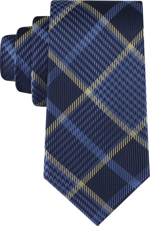 Tommy Hilfiger Men's Graydon Plaid Pattern Tie - Navy/yellow