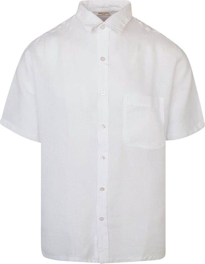 Haris Cotton Short Sleeved Front Pocket Linen Shirt- White