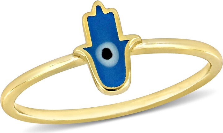 Julianna B. Turquoise & White Enamel Hamsa Ring 14k Gold
