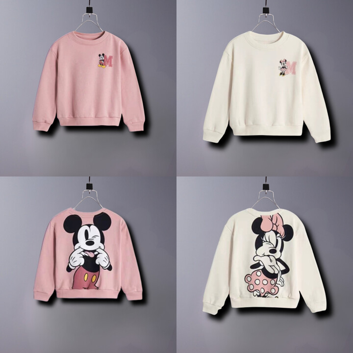 Disney Minnie Girl & apos;s Hoodie Autumn Clothing Long Sleeve Sweatshirt Round Collar Pullover Fashion Kids Tops Cartoon Print Sweater
