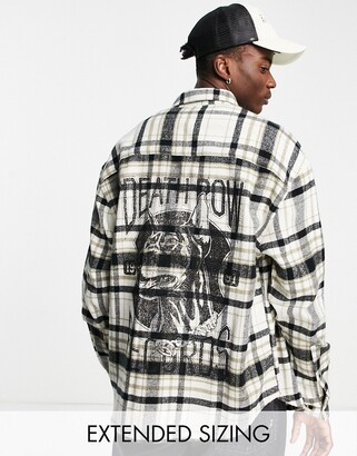 ASOS DESIGN Death Row Records 90s oversized beige plaid shirt with back  print - ShopStyle