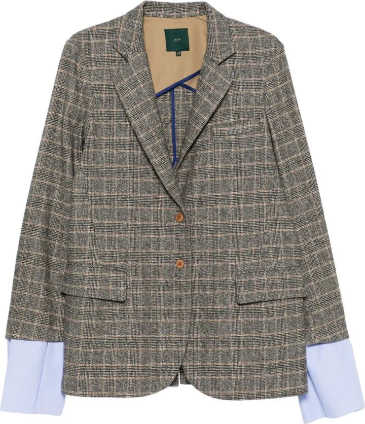Jejia Check-Pattern Contrast-Cuff Blazer