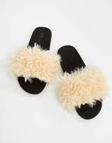 Thumbnail for your product : ASOS Design Fuzz Wide Fit Faux Fur Sliders