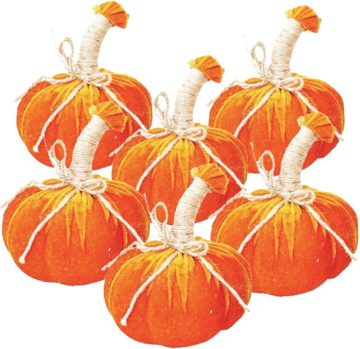 5 in. L x 5 in. W x 7 in. H orange Pumpkin Ornament Set of 6, for Thanksgiving, Halloween and Home Decor