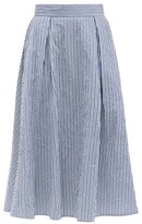 Thumbnail for your product : Thierry Colson Wynona Striped Cotton Midi Skirt - Blue White