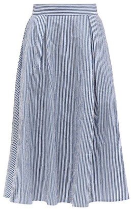 Thierry Colson Wynona Striped Cotton Midi Skirt - Blue White