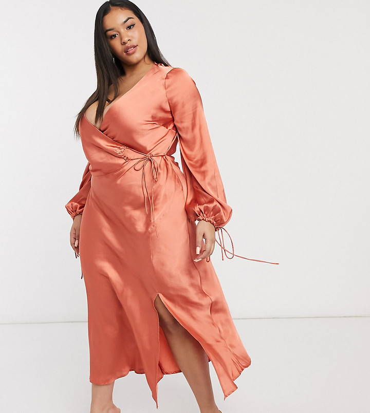 ASOS Curve ASOS DESIGN Curve satin wrap front midi dress ShopStyle